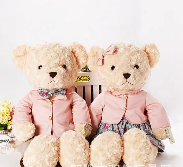 2PCS 25CM Kawaii Teddy Bear Plush Toy Stuffed Couple Bears Soft Kids Toys Baby Huggable Doll Children Girls Gifts 029 2pcs pair lovely couple teddy bear with cloth dress plush toy stuffed baby doll girls