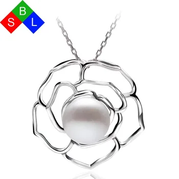 

18 inch / 45 cm Real 925 Sterling Silver Chains Fine Jewelry Natural White Pearl Pendant Necklace For Women Anniversary Gift