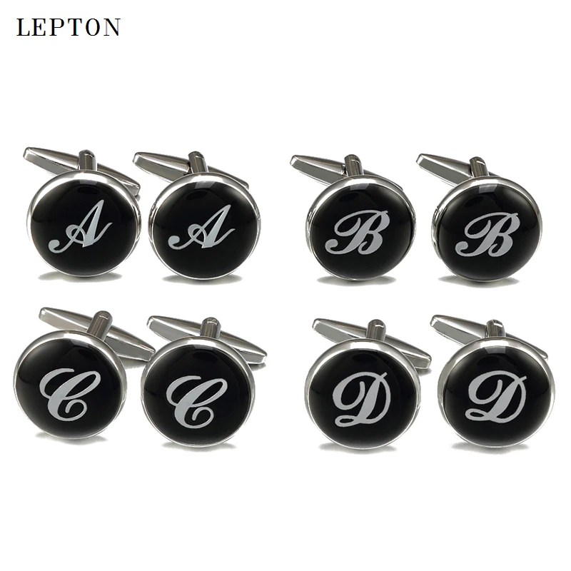 

Hot Sale Black Letters Cufflinks For Mens Round Silver Color A ~ Z Letters cuff links Men shirt cuffs Cufflinks Relojes gemelos