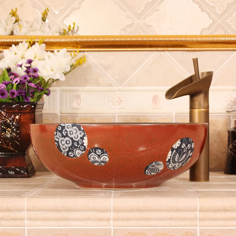 Europe Vintage Style Hand Painting Art Blue Countertop modern bathroom vanity (2)