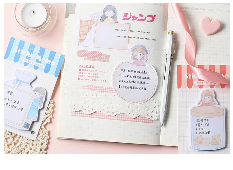 Милая девушка блокнот для заметок Kawaii канцелярские принадлежности студенческие Липкие заметки бумажный блокнот Papelaria школьные офисные принадлежности