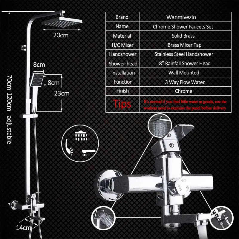 Chrome shower Faucets Bathtub faucet Bathroom Shower Faucet Bath Mixer Handshower Wall Mounted Rainfall 8‘’Shower Sets Mixer Tap