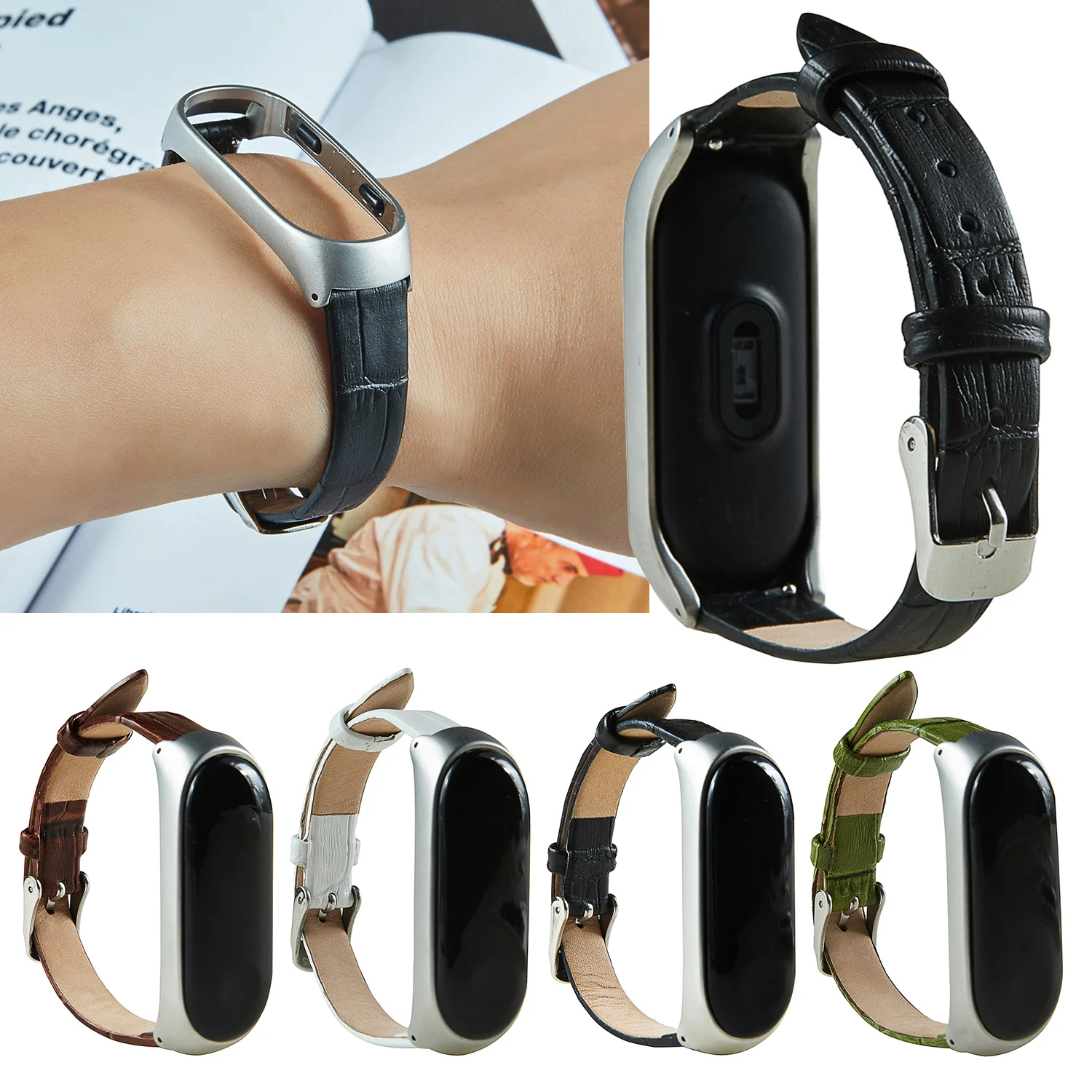 Цветной кожаный чехол для смарт часов Xiaomi Mi Band 4 ремешок браслета band черный цвет