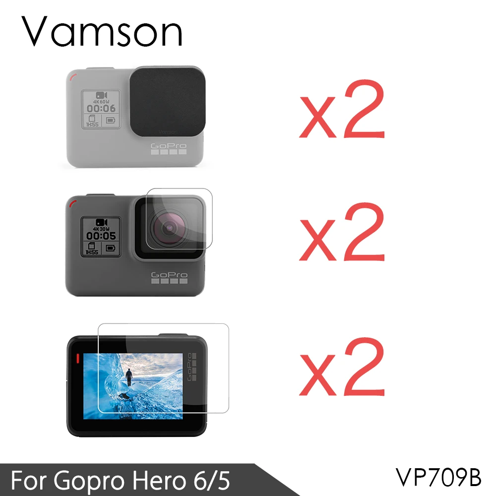 Vamson for Gopro hero 6 5 Accessories 3 in 1 Lens Protection Cover+LCD Screen Protector + Lens Protector for Gopro Hero 5 VP709A