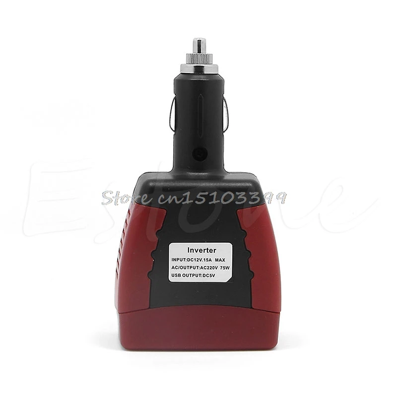Горячий автомобиль DC 12V к AC 220V 75W инвертирующий адаптер питания USB 5 V-B119