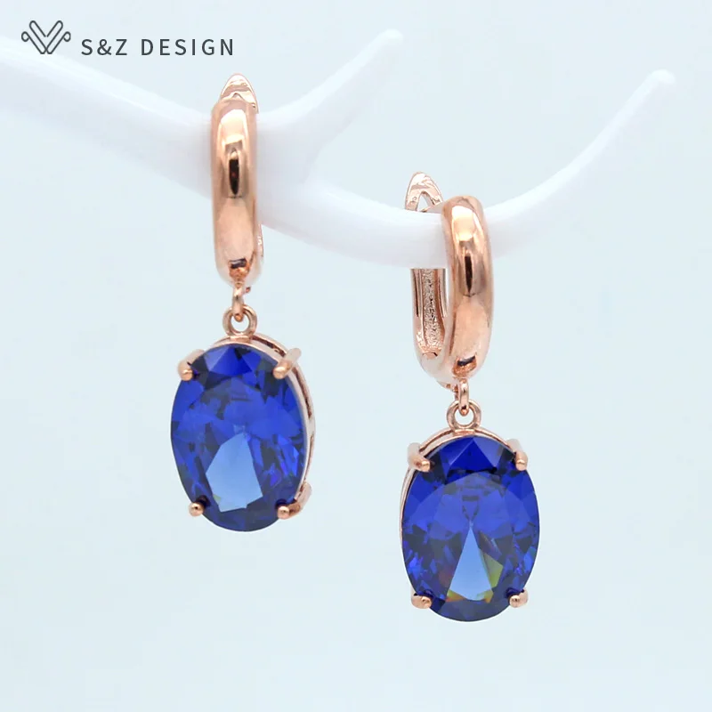S&Z DESIGN New Oval Cubic Zirconia Egg Shape Dangle Earrings For Women 585 Rose Gold Color Jewelry Wedding Party Gift