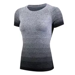 Женские компрессионные футболки с градиентом, футболки с коротким рукавом для занятий фитнесом, футболки и топы