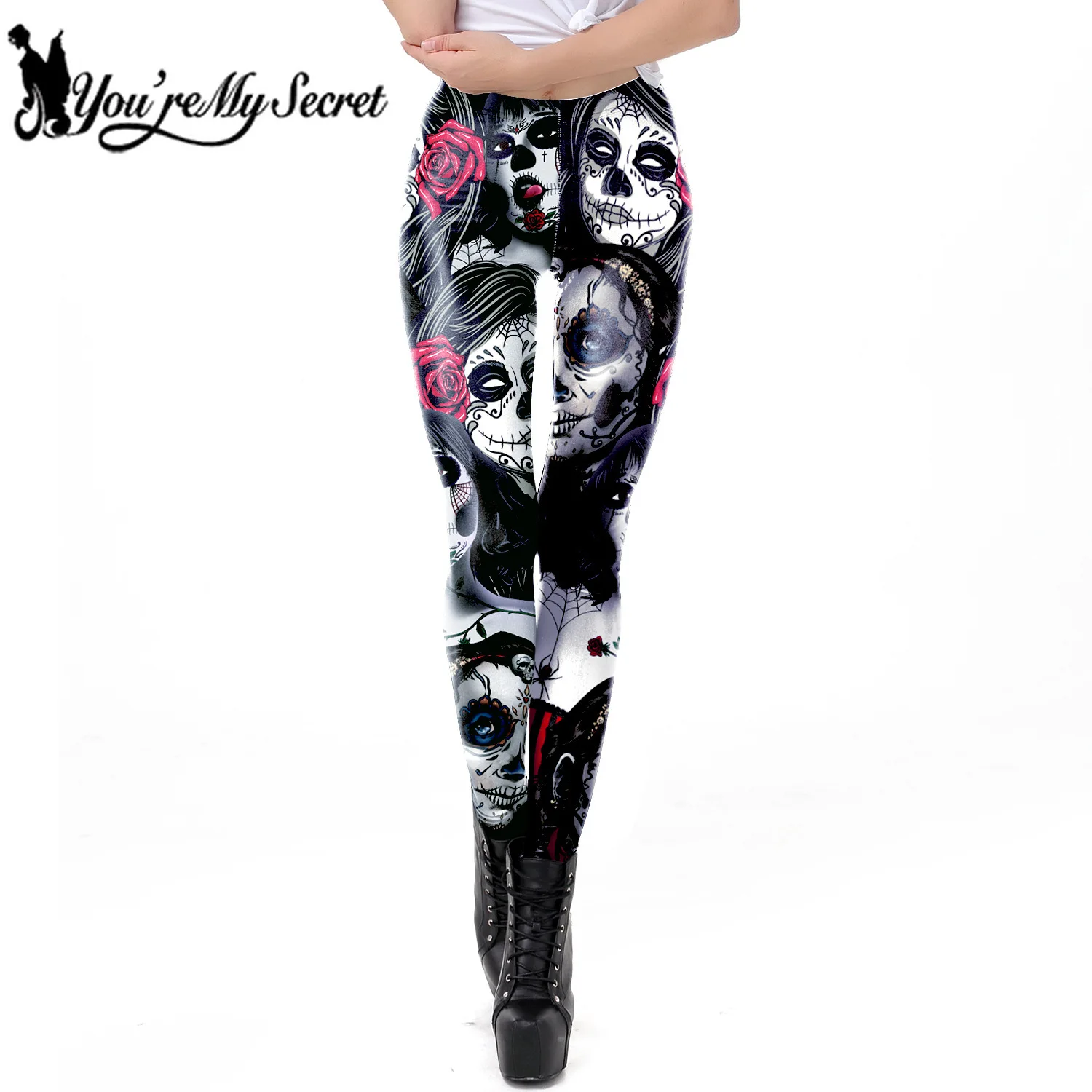 

[You're My Secret] 2019 New Arrival The Dead Girl Skull Horrible Scary Fitness Women's Black Printed Legging Female Ankle Pants