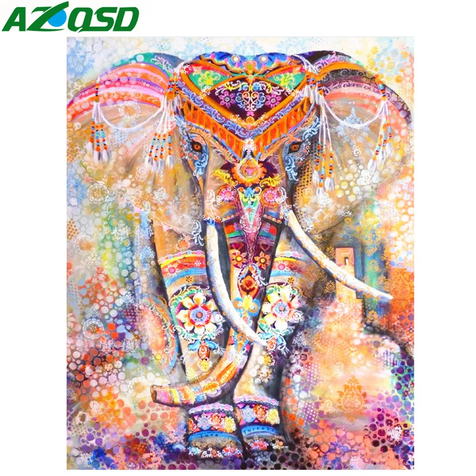 

AZQSD Diamond Painting Elephant Cross Stitch Home Decor Needlework Diamond Mosaic Animal Handicrafts Picture Of Rhinestones