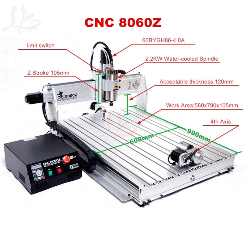 DIY CNC Milling machine 2.2KW 8060Z Desktop CNC wood Router Engraving