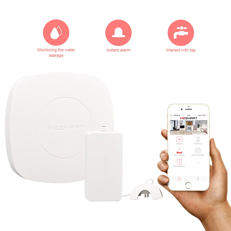 

MESMART Water Leak Sensor Detector Home Hub Included Privacy Protector Flood Leakage Reminder Notification Alarm on APP