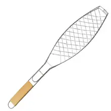 Деревянная ручка инструменты для пикника барбекю Одиночная рыба гриль корзина