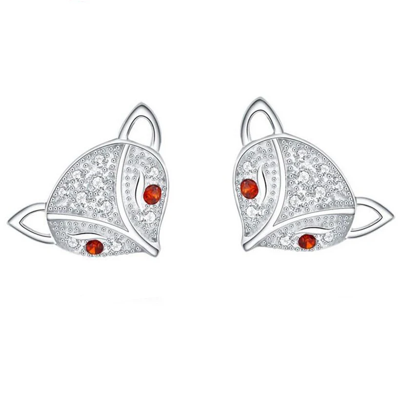 Мода 925 Серебряный прозрачный CZ 8 мм с милым маленьким изображением лисы, серьги со шпилькой, для детские худи для девочек на Для женщин в подарок, для ушей ювелирные изделия ED180