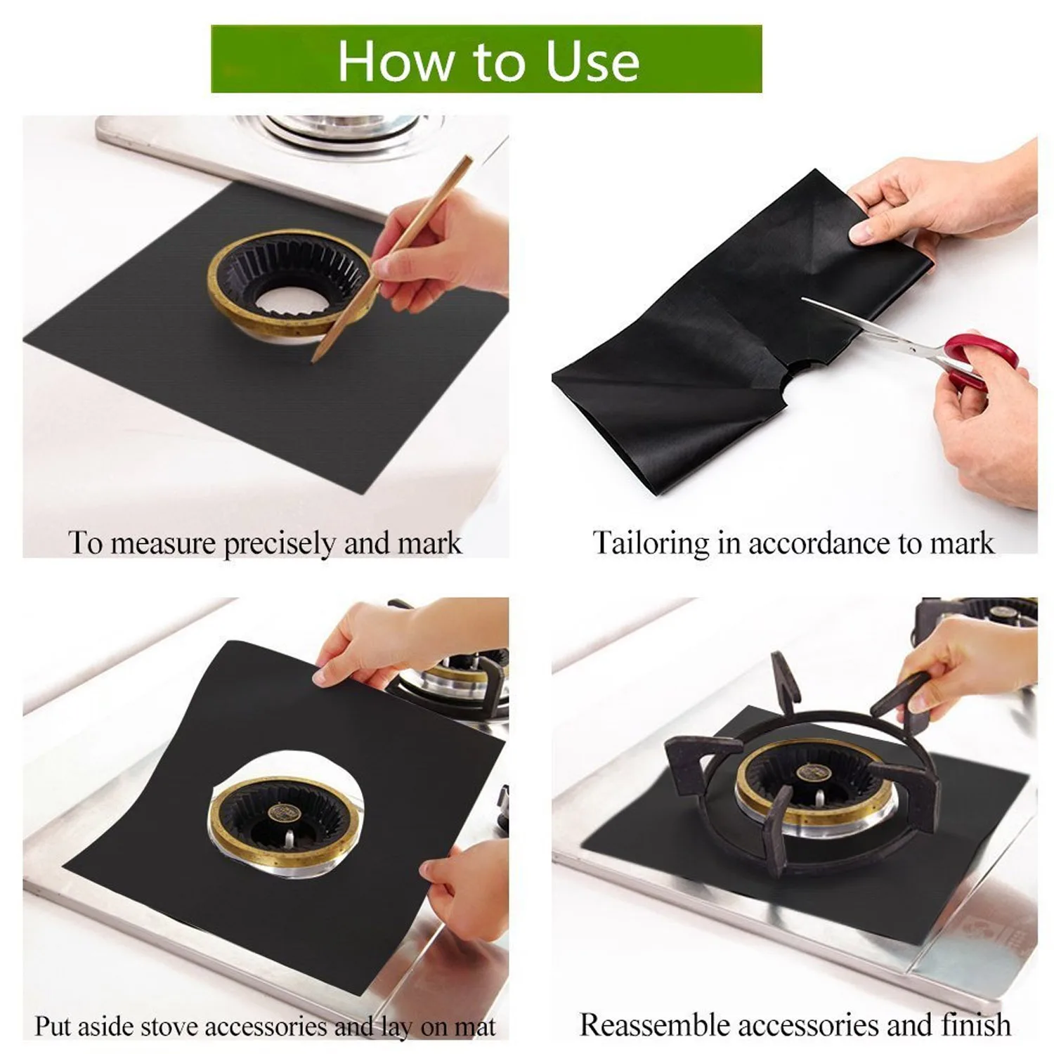 

Behogar 4PCS 27x27cm Non-stick Heat Resistant Reusable Gas Stovetop Stove Top Burner Protector Gas Range Liner Sheets Black