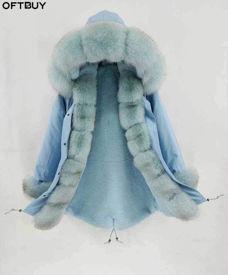 

OFTBUY Real Fur Coat Winter Jacket Women Long Parka Natural Fox Fur Collar Hood Outerwear Luxury Thick Warm Streetwear Brand New