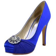 HC1609P Navy Blue Red Women Bride Bridesmaids High Heel Platfrom Pumps Rhinestones Satin Lady Wedding Bridal Evening Party Shoes