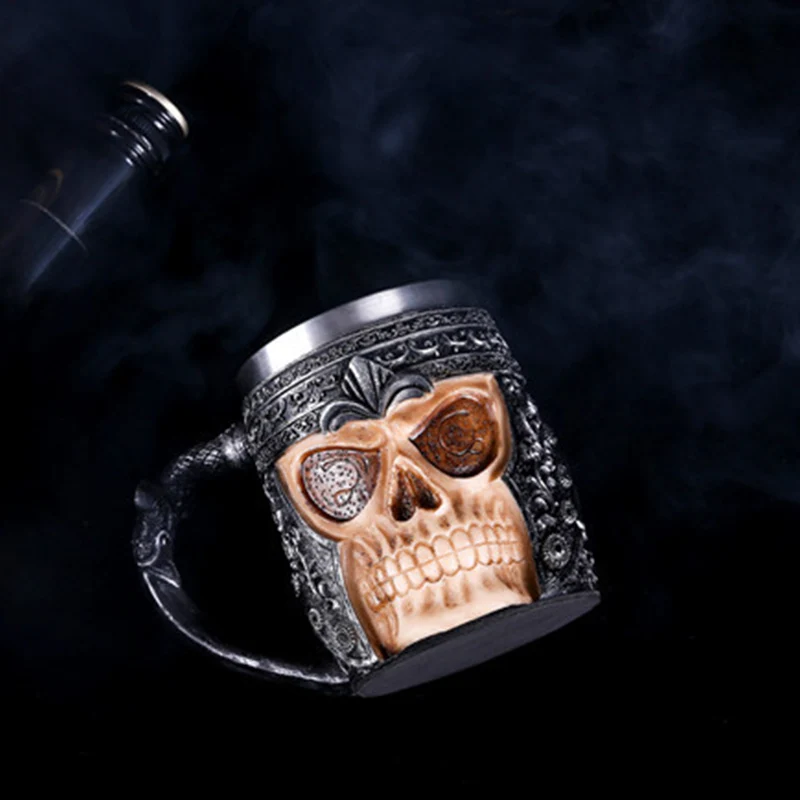 

500ml Horrible Resin Stainless Steel Skull Cup Shot Glass Gothic Beer Mug Vodka Cup Whiskey Glasses Bar Drinkware Halloween Gift