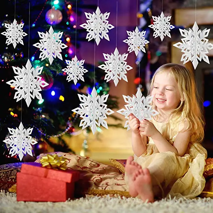 6Pcs/set 3D Paper White Large Snowflake Garland Holiday Festival Frozen Themed Gilrs Birthday Party Home Decoration Supplies
