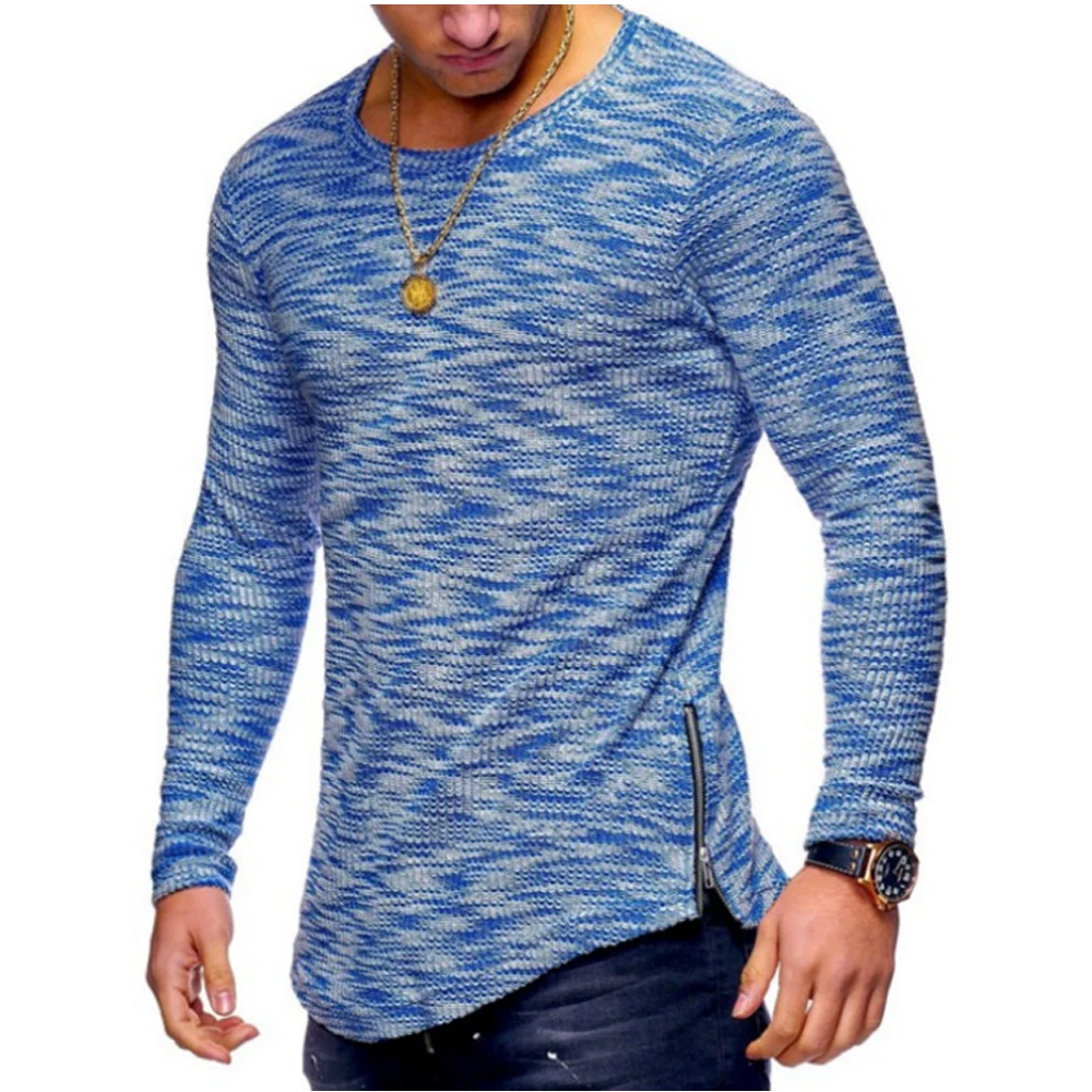 2019 Summer Men T Shirt Casual Long Sleeve Slim Men'S Round Neck Tops Tees Stretch T-Shirt Mens Clothing Chemise Homme 3XL