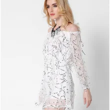 Europe and the United States women's new long sleeved collar strapless dress sexy clothing sequined tassels