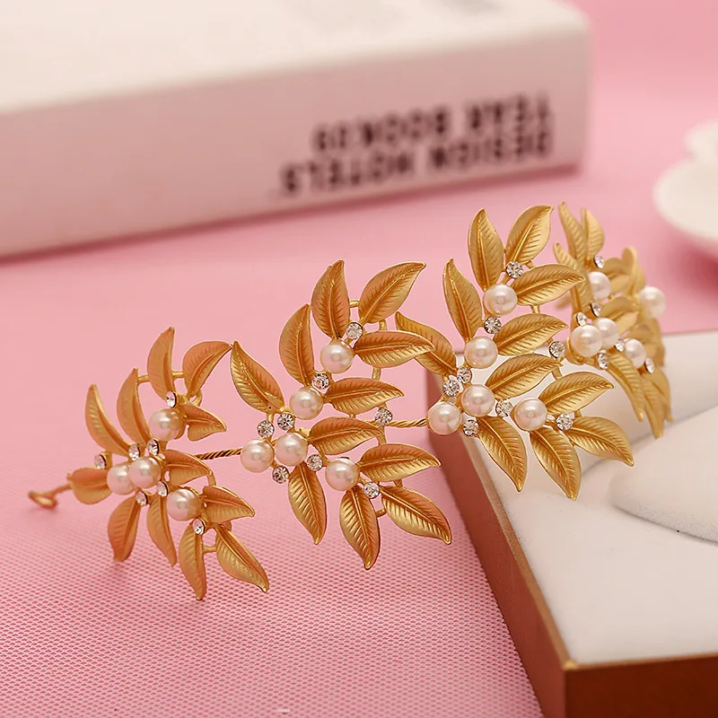 

Soft Chain Gold Leaf Pearl Bridal Hair Accessoreis Bridal Crystal Headbands Wedding Hair Crown Bride Hair Jewelry Accessories