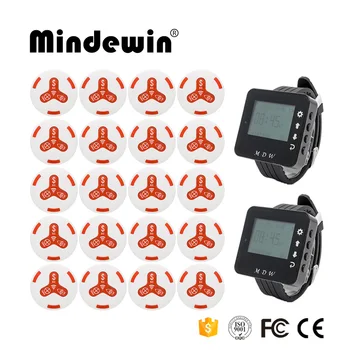 

Mindewin Restaurant Pager Calling System Watch 2PCS Watch Pager M-W-1 and 20PCS Table Call Bells M-K-3 Wireless Paging System
