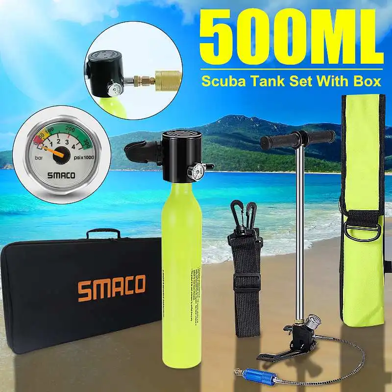 

With tutorial 0.5L Mini Scuba Oxygen Cylinder Air Tank Diving Equipment For Snorkeling Underwater Breathing with Pump Respirator