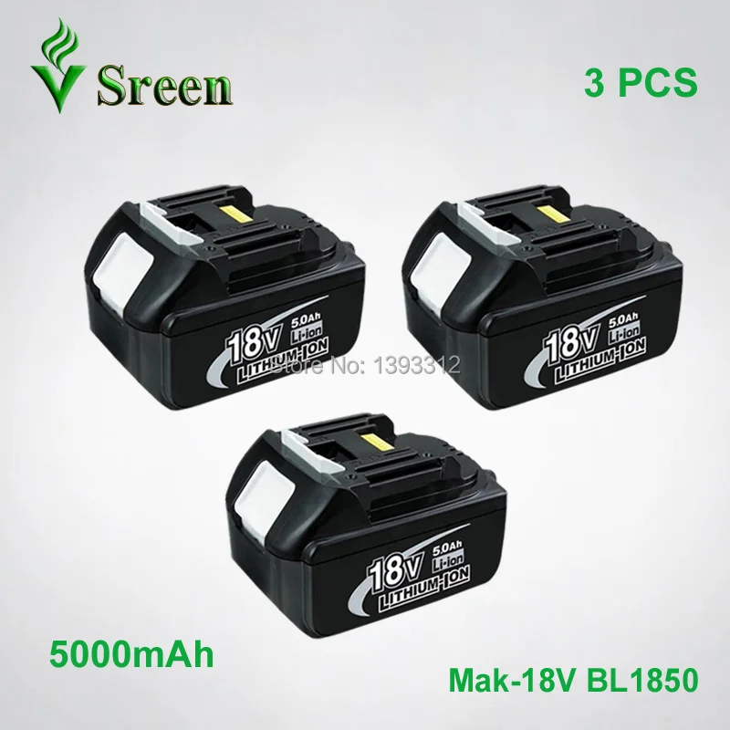 3PCS Sreen 5000mAh Rechargeable Lithium Ion Power Tool Battery Replacement for Makita 18V BL1830 BL1840 194205-3 LXT400 BL1850 3PCS Sreen 5000mAh Rechargeable Lithium Ion Power Tool Battery Replacement for Makita 18V BL1830 BL1840 194205-3 LXT400 BL1850
