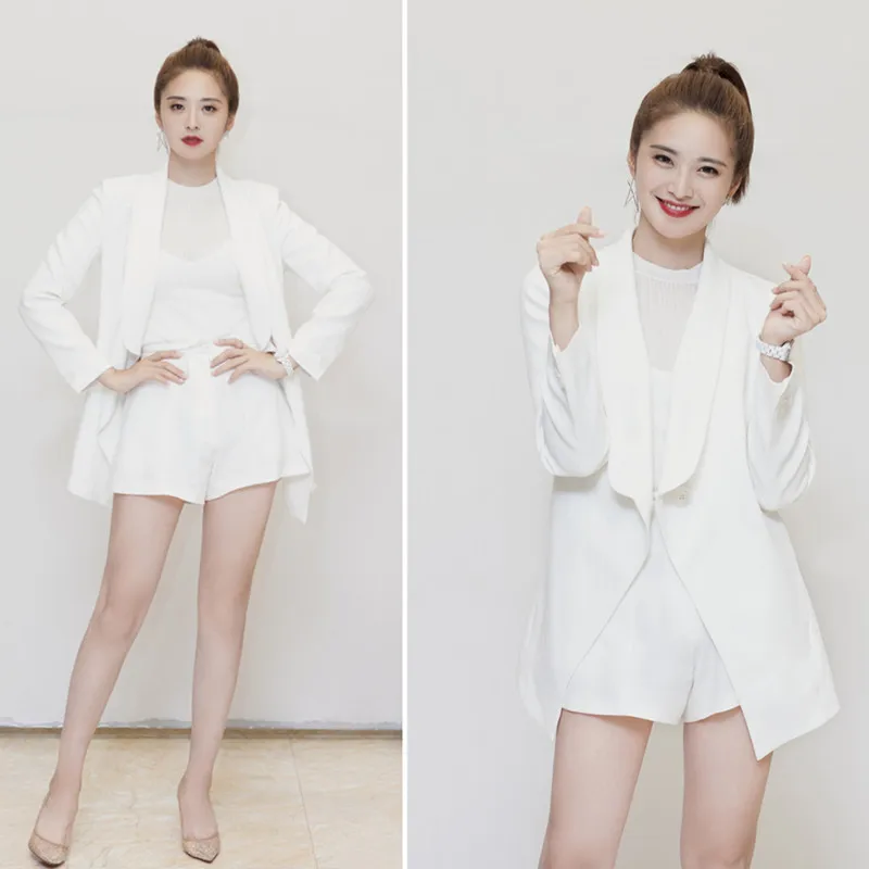 

2019 Summer New Korean Star with The Same Paragraph Fashion Thin Section White Short Paragraph Small Suit Suit Female