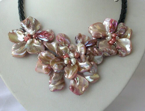 

classic baroque multicolor freshwater cultured pearl shell flower necklace AAA style Fine Noble real Natural free shipping