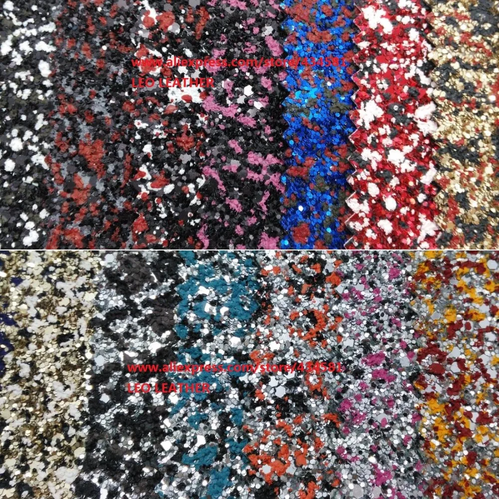 

Snow Chunky Glitter For Christmas Synthetic Leather Faux Leather Fabric Glitter Leather with Colors Glitter For Sewing DIY P436