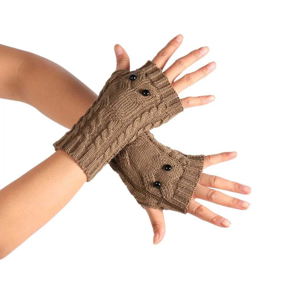 Unisex Winter Gloves Solid Owl Knitted Long Fingerless Gloves Soft Button Warm Gloves Mittens guantes invierno luvas de inverno