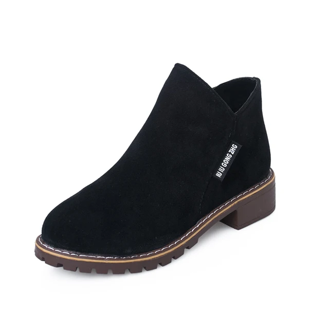 IMKKG Female Fashion Slip On Low Heel Sewing Flock Platform Ankle Boots 2017 Women’s Casual Comfortable Style Black Shoes V228