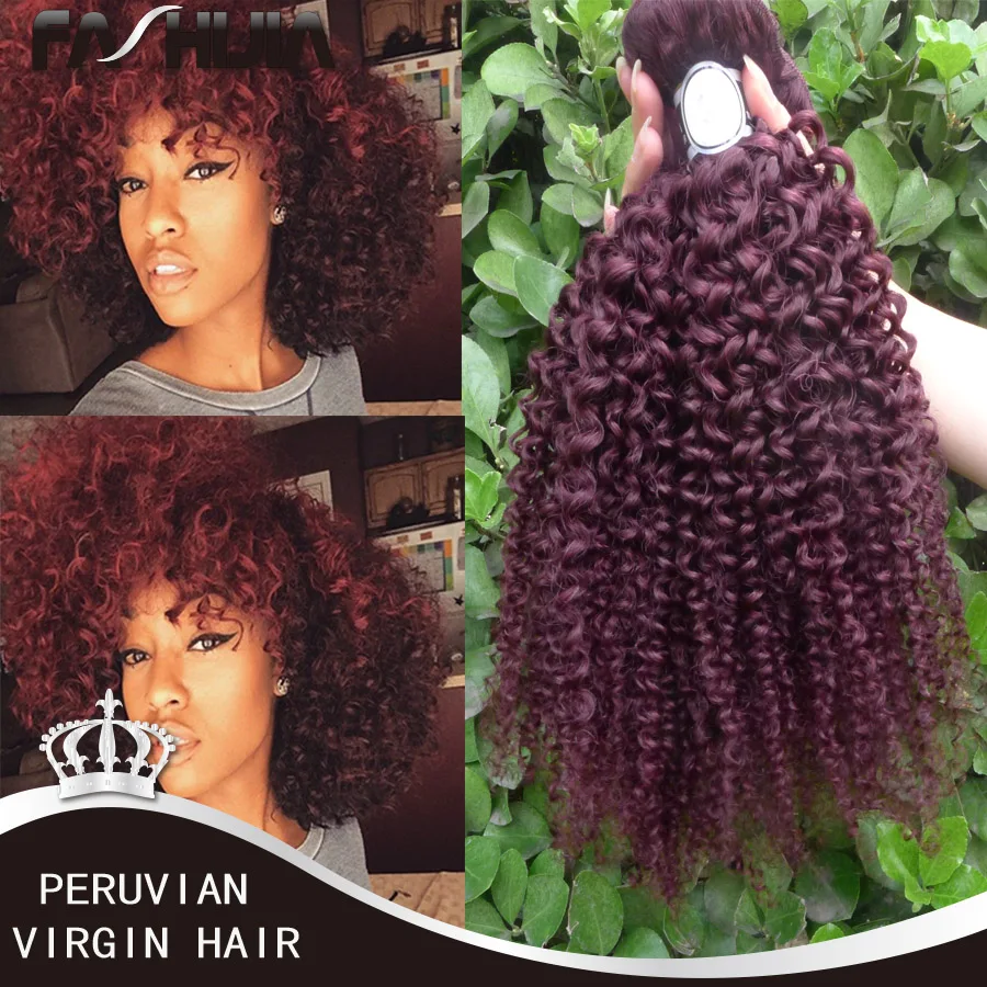 99j Red Peruvian Virgin Hair Curly Wave Burgundy Weaves 2 Bundles