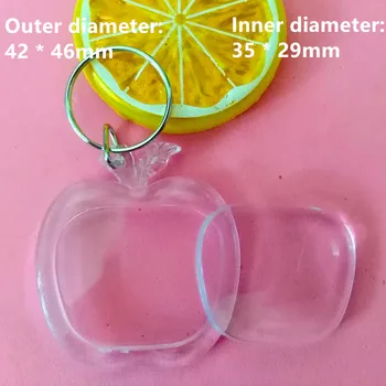 

New Two size DIY Apple Shaped Transparent Blank Insert Photo Picture Frame Key Ring Split keychain