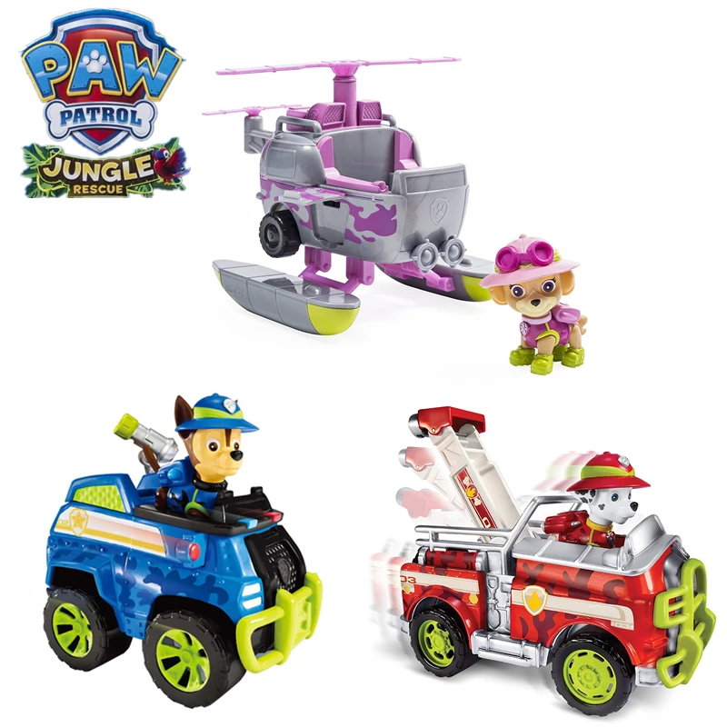 

Paw patrol car jungle dog set Nickelodeon vehicle Skye helicopter chase cruiser Marshall action figure model toy for childre