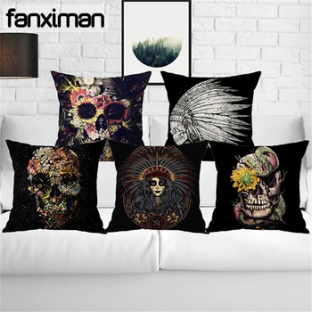 

Tattoo Skull Art Linen Square Decorative Pillowcase Sofa Chair Car Seat Cushion Covers 45*45 CM Bay Window Throw Pillow Covers