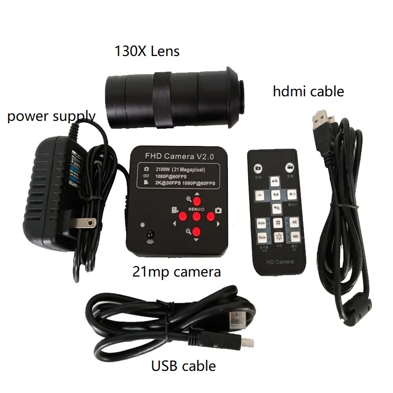 

130X C-Mount lens 21MP Full HD1080P 60FPS 2K 2100W HDMI USB Digital Video Microscope Camera for PCB CPU Motherboard phone repair