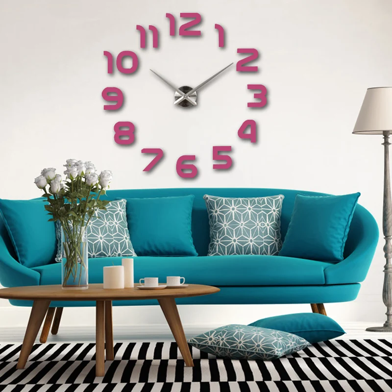 Diy 3d акриловые настенные часы современные круглые зеркальные Horloge Murale большие