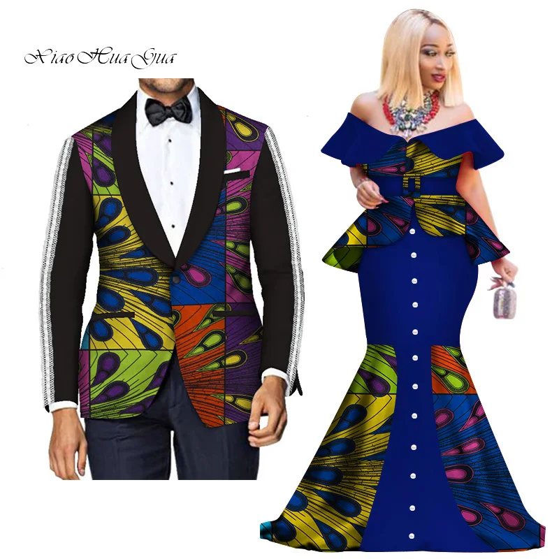 Fashion Custom African Couple Wedding Clothing Dashiki Women Skirt& Men Blazer for Lovers African Traditional Clothing WYQ276