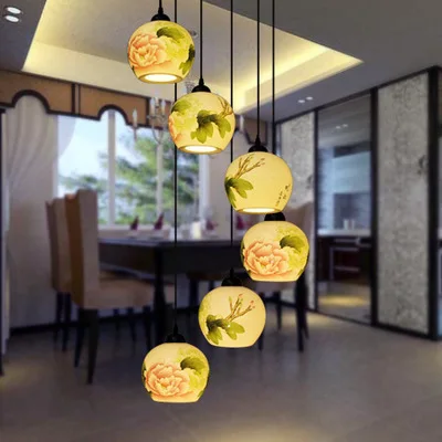 LED E27 Ceramic Pendant Light Stair Bar Droplight Lustre Ball Wire Ceiling Wood Holder Hotel Villa | Освещение