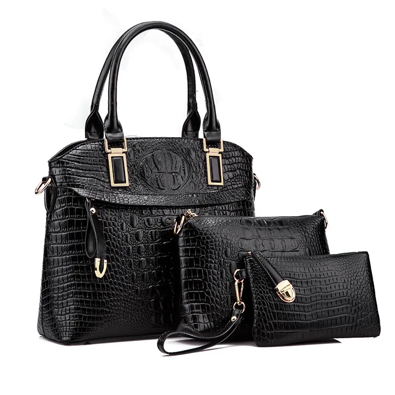 

3 PCS/Set  Brand Designer Luxury Ladies Leather Handbag Messenger Bag Pattern Purses Shoulder Bags Clutch Crocodile