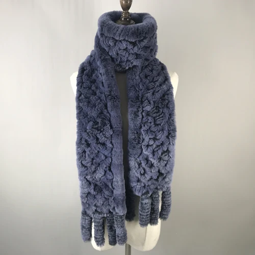 dark blue Женский Настоящий мех кролика шарф женский зимний теплый вязаный меховой шарф из кролика Рекс Мода натуральный мех кролика рекс шарфы - Цвет: dark blue
