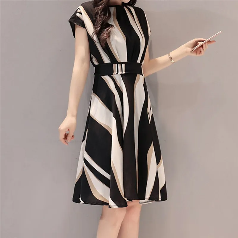 

dress elegant business dress women's belt o-neck short sleeve knee length vestidos 2019 women's spring summer dress lyq45