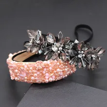 Акриловая кристальная Асимметричная Геометрическая простая повязка для головы тяжелая промышленность прозрачные хрустальные частицы розовый фарфоровый головной убор 718