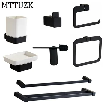 

MTTUZK Stainless Steel Towel Rack,Towel Bar,Shelf, Matt Black Hardware Set,Robe Hook,Toilet Brush Bathroom Accessories