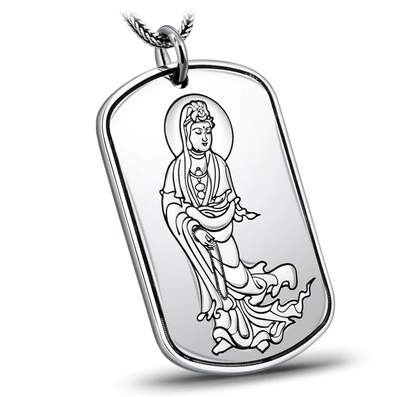 

Avalokitesvara Bodhisattva Tag 999 Sterling Silver Prajna Paramita Heart Sutra Necklace Pendant Men Thai Silver Gift CH048000