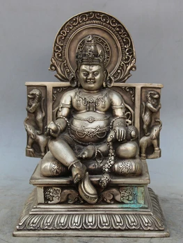 

xd 002915 10" Tibet Buddhism Silver Buddha Mouse Monkey Yellow Jambhala Wealth God Statue