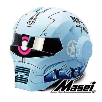 

MASEI610 IRONMAN motorcycle helmet Casque motocross half helmet Personality open face helmet Trend Cycle Race helmet Bright Blue