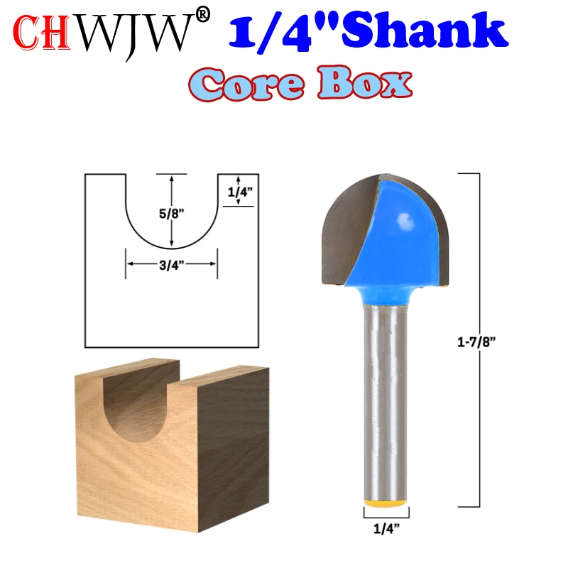 

1PC 1/4" Shank Core Box Router Bit - 3/8" Radius For Woodworking Cutting Tool - Chwjw 19103q